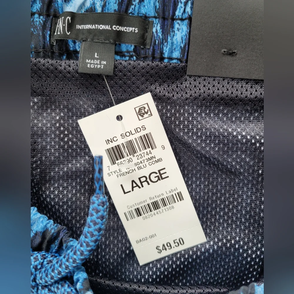INC Men's Swim Trunks Blue Animal Print NEW Mesh Lined Pockets Size L NWT